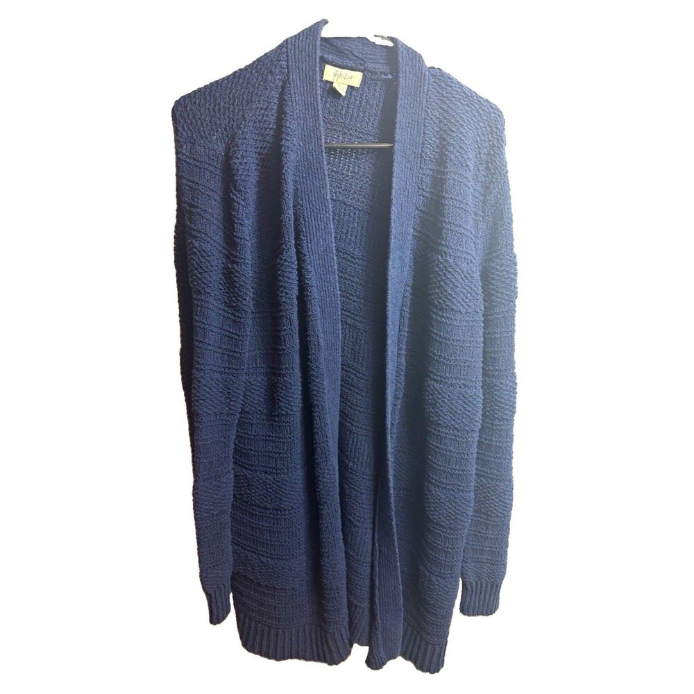Style & Co Women's L Blue Solid Knit Open Front V-Neck Long Sleeve Cardigan